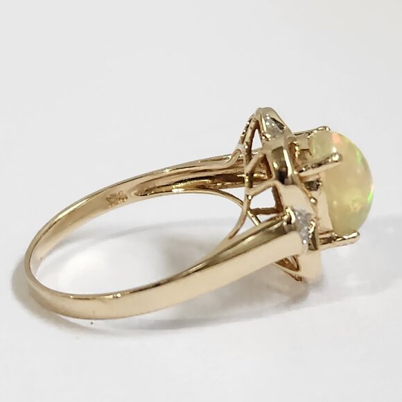 14K Gold Signed -Clear- Natural Genuine High Grade Australian Opal Ring Sz 7 - Picture 9 of 15